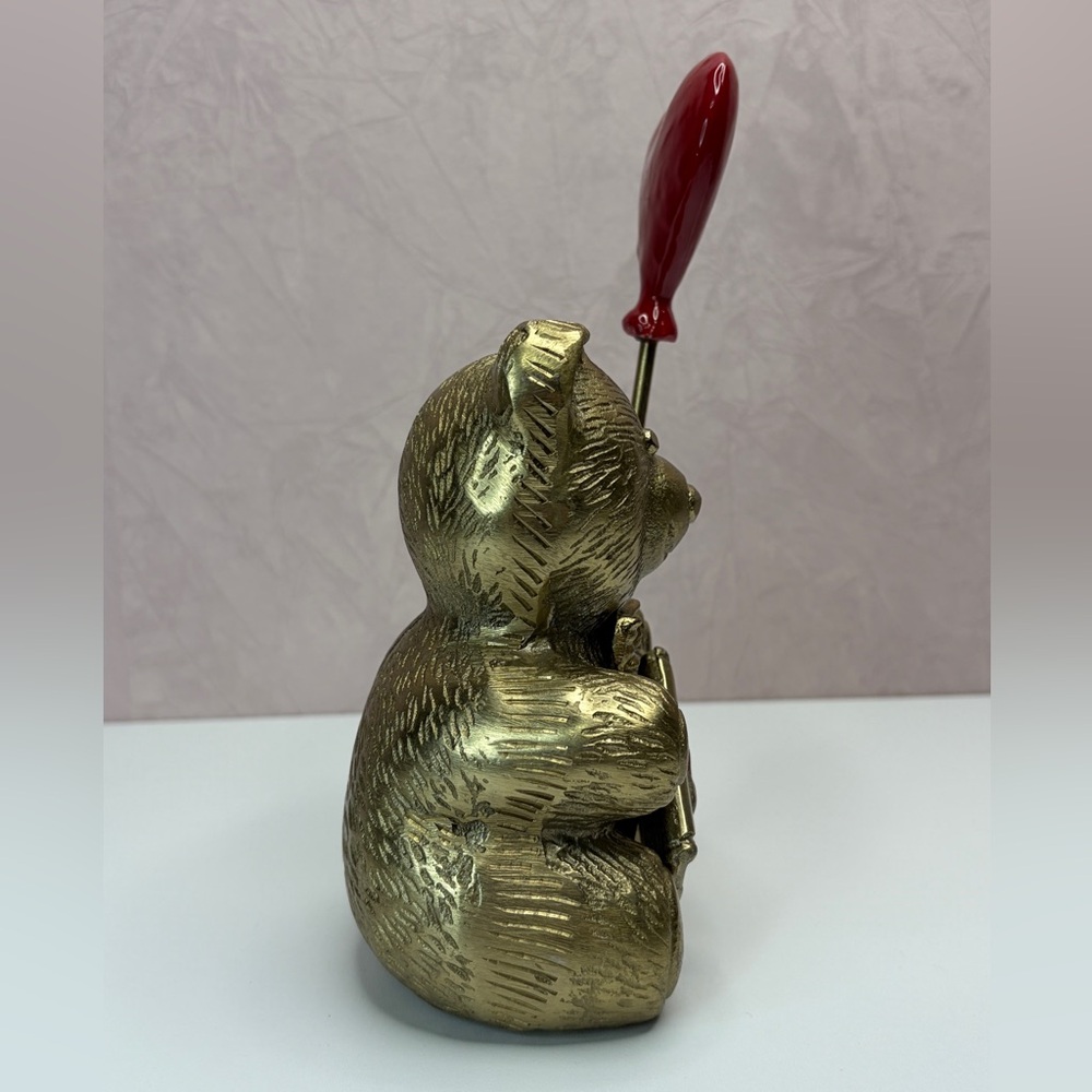 Gold Bear with Red Heart Balloon Figurine - Picture 4 of 13